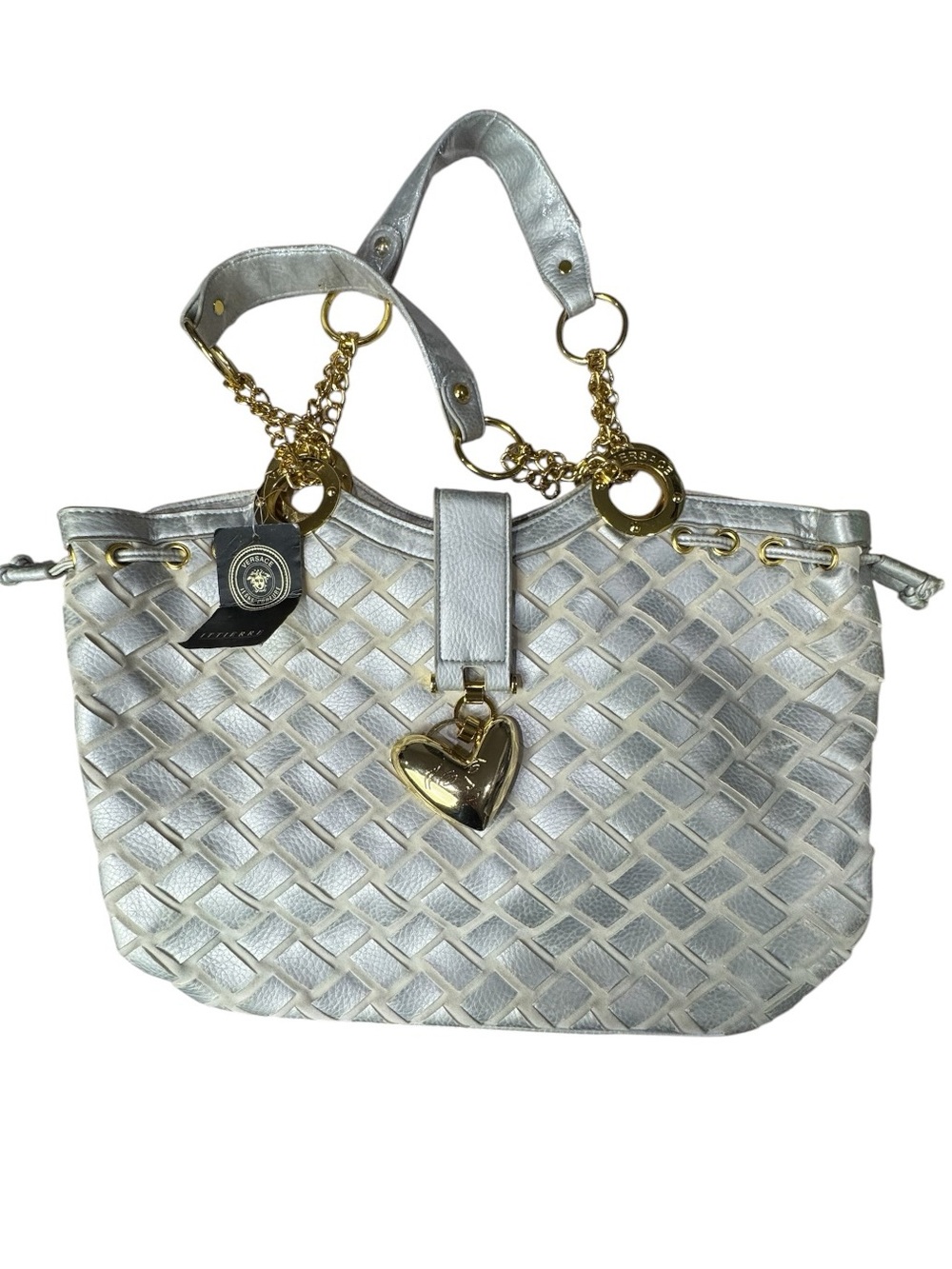 Vintage Y2K Versace Jeans Couture Silver Basket Woven Medusa Heart Satchel NWT